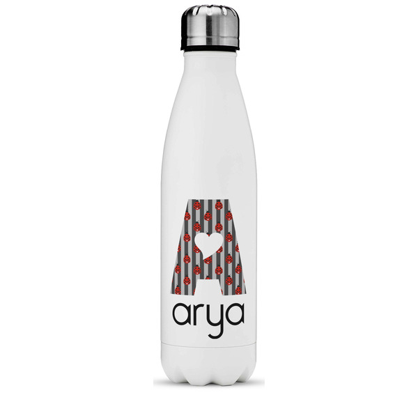 Custom Ladybugs & Stripes Water Bottle - 17 oz. - Stainless Steel - Full Color Printing (Personalized)