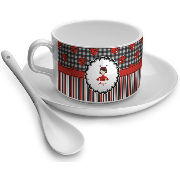 Custom Ladybugs & Stripes Tea Cup (Personalized)
