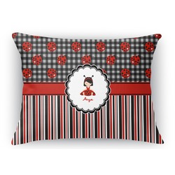 Ladybugs & Stripes Rectangular Throw Pillow Case (Personalized)