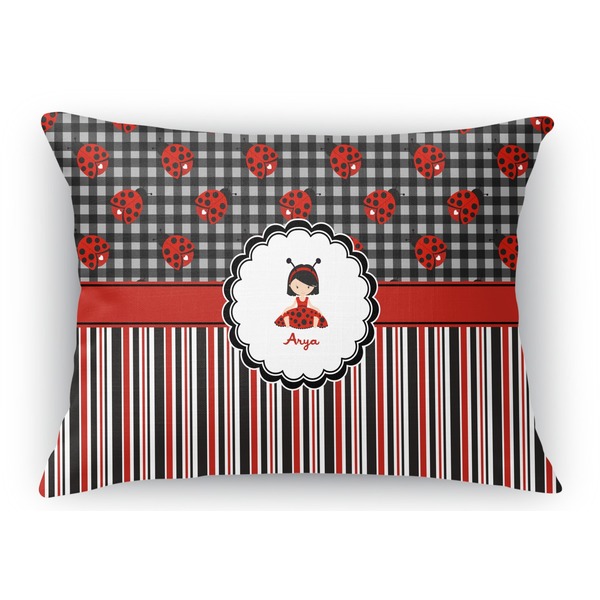 Custom Ladybugs & Stripes Rectangular Throw Pillow Case (Personalized)