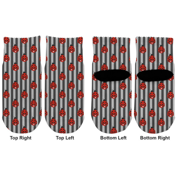 Ladybugs & Stripes Toddler Ankle Socks - Double Pair - Front and Back - Apvl