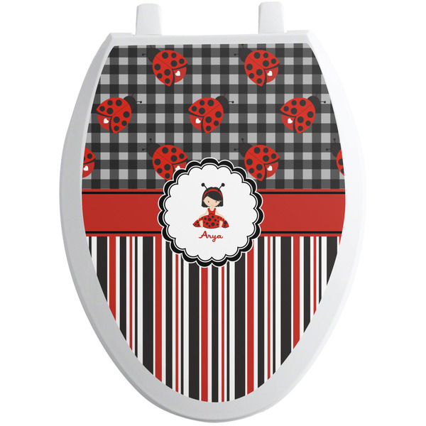 Custom Ladybugs & Stripes Toilet Seat Decal - Elongated (Personalized)