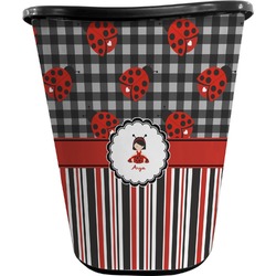 Ladybugs & Stripes Waste Basket - Single Sided (Black) (Personalized)