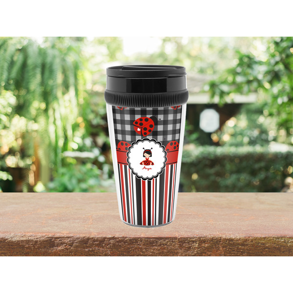 Ladybugs & Stripes Travel Mug Lifestyle (Personalized)