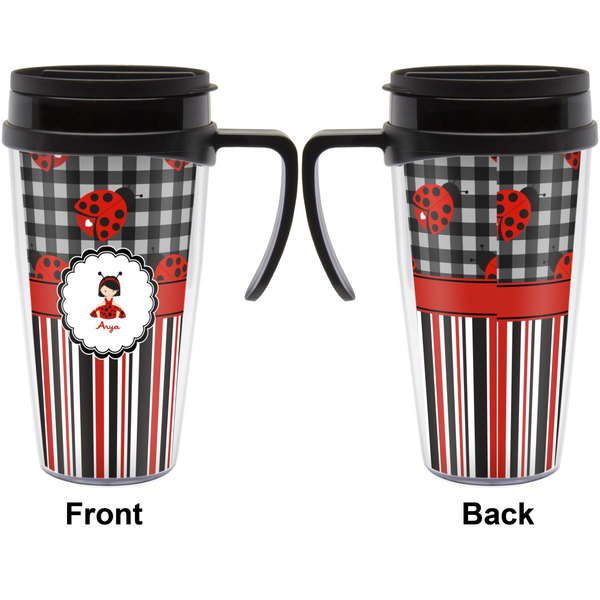 Ladybugs & Stripes Travel Mug with Black Handle - Approval
