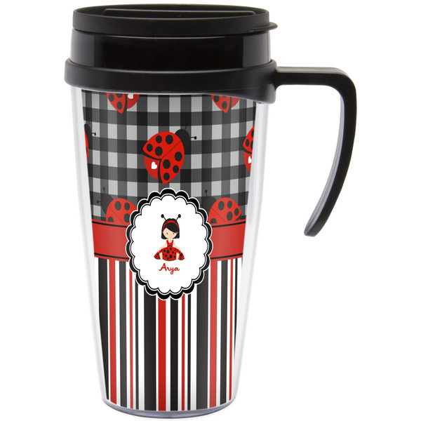 Custom Ladybugs & Stripes Acrylic Travel Mug with Handle (Personalized)