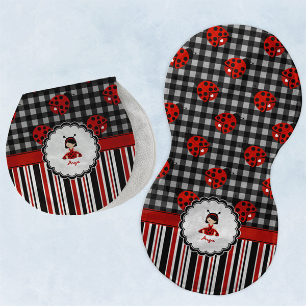 Custom Ladybugs & Stripes Burp Pads - Velour - Set of 2 w/ Name or Text