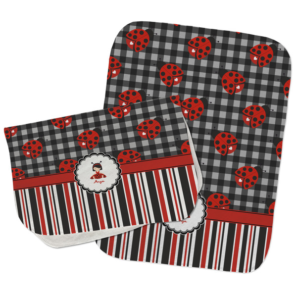 Custom Ladybugs & Stripes Burp Cloths - Fleece - Set of 2 w/ Name or Text