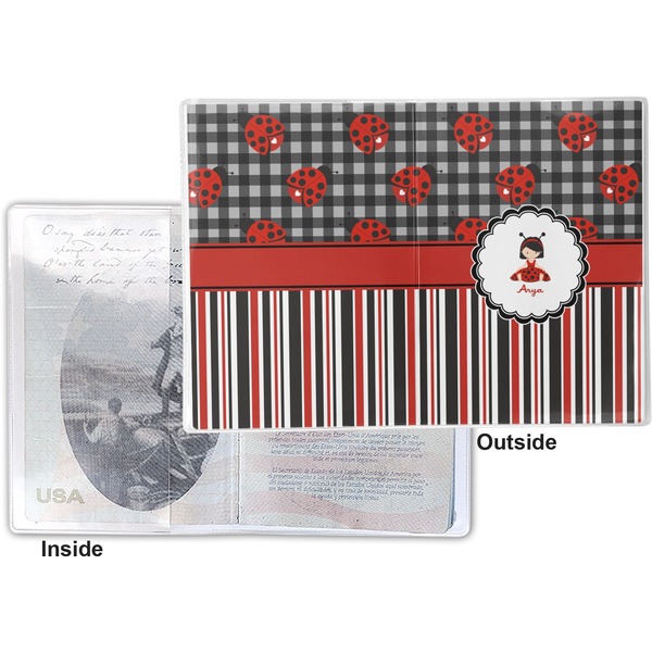 Ladybugs & Stripes Vinyl Passport Holder - Flat Front and Back