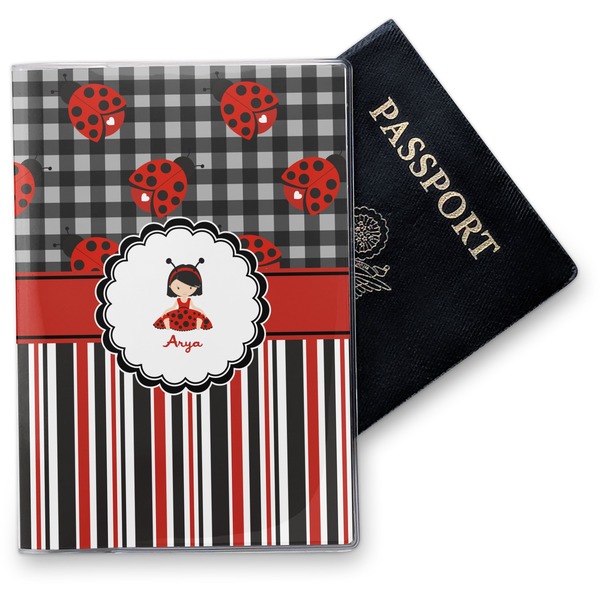 Custom Ladybugs & Stripes Vinyl Passport Holder (Personalized)