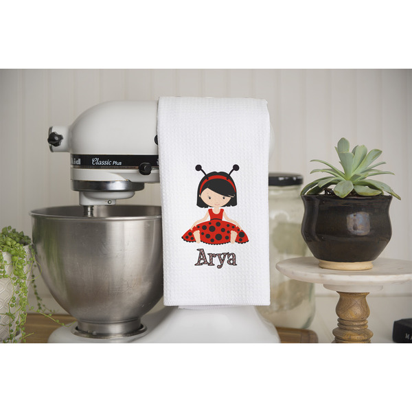 Ladybugs & Stripes Waffle Weave Towel - Lifestyle - Partial Print