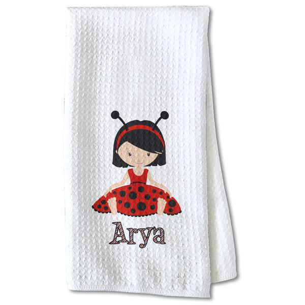Custom Ladybugs & Stripes Kitchen Towel - Waffle Weave - Partial Print (Personalized)