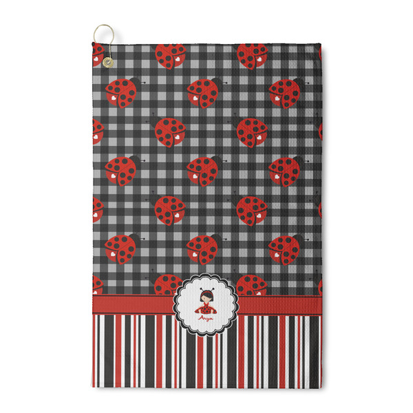 Custom Ladybugs & Stripes Waffle Weave Golf Towel (Personalized)