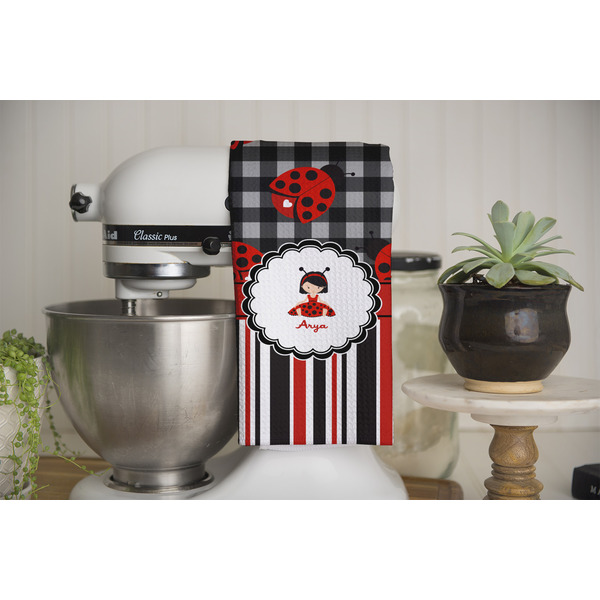 Ladybugs & Stripes Waffle Weave Towel - Full Color Print - Lifestyle Image