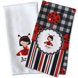 Ladybugs & Stripes Waffle Weave Kitchen Towel (Personalized)
