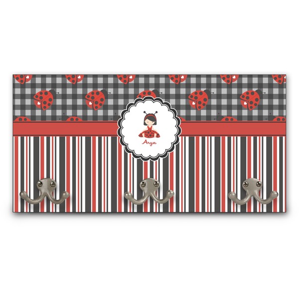 Custom Ladybugs & Stripes Wall Mounted Coat Rack (Personalized)