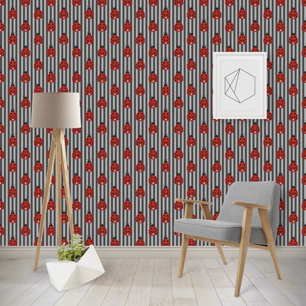 Custom Ladybugs & Stripes Wallpaper & Surface Covering (Water Activated - Removable)