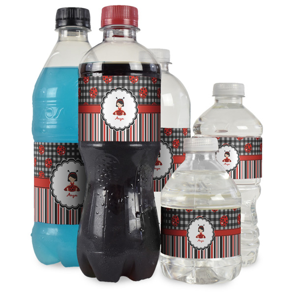 Ladybugs & Stripes Water Bottle Label - Multiple Bottle Sizes