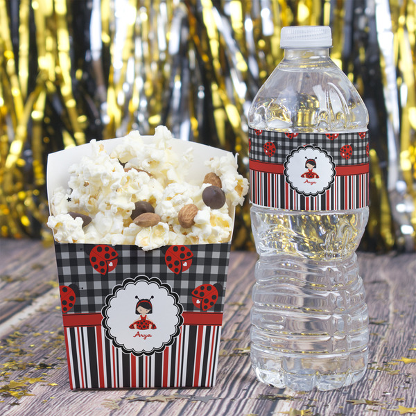 Ladybugs & Stripes Water Bottle Label - w/ Favor Box