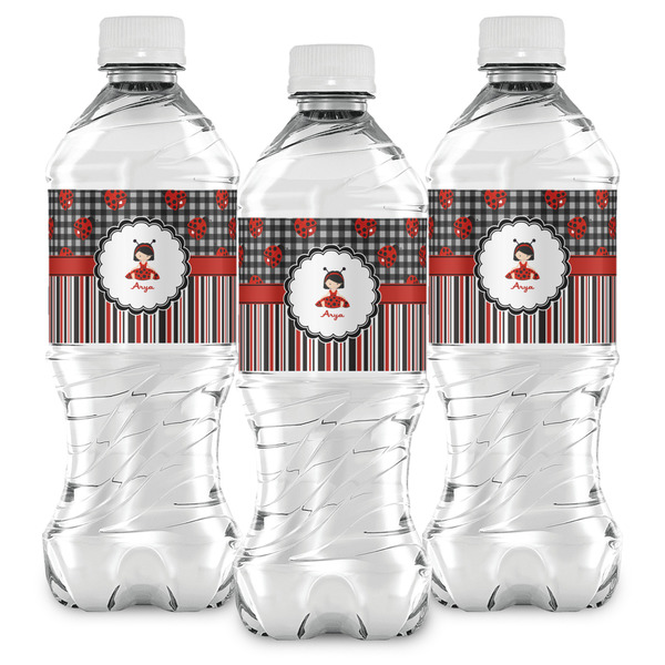 Ladybugs & Stripes Water Bottle Labels - Front View