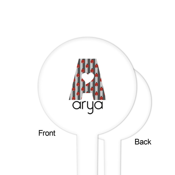 Ladybugs & Stripes White Plastic 4" Food Pick - Round - Single Sided - Front & Back
