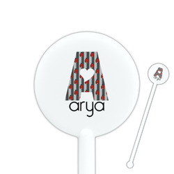 Ladybugs & Stripes 5.5" Round Plastic Stir Sticks - White - Single Sided (Personalized)