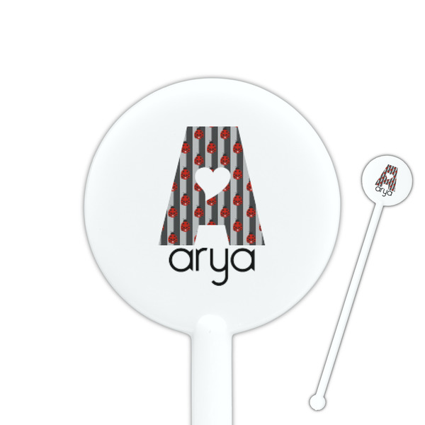 Custom Ladybugs & Stripes 5.5" Round Plastic Stir Sticks - White - Single Sided (Personalized)