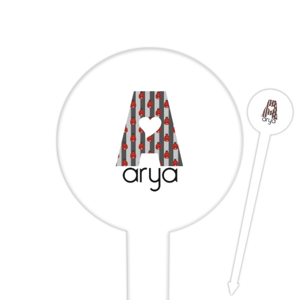 Custom Ladybugs & Stripes 6" Round Plastic Food Picks - White - Single Sided (Personalized)