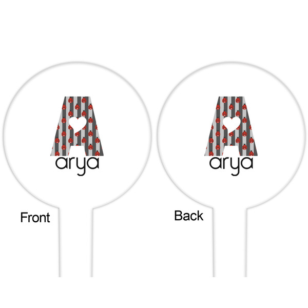 Ladybugs & Stripes White Plastic 6" Food Pick - Round - Double Sided - Front & Back