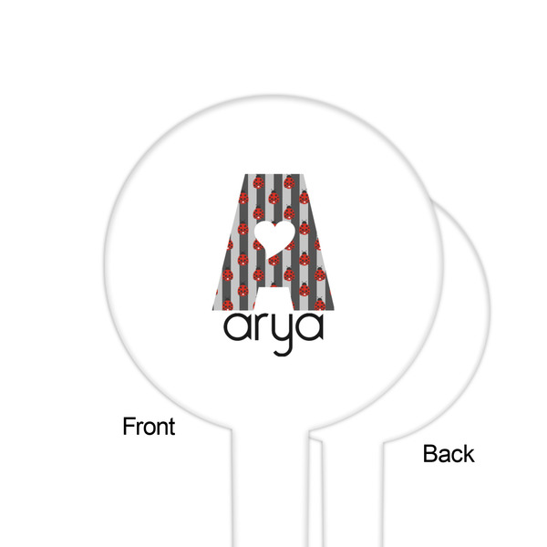 Ladybugs & Stripes White Plastic 6" Food Pick - Round - Single Sided - Front & Back