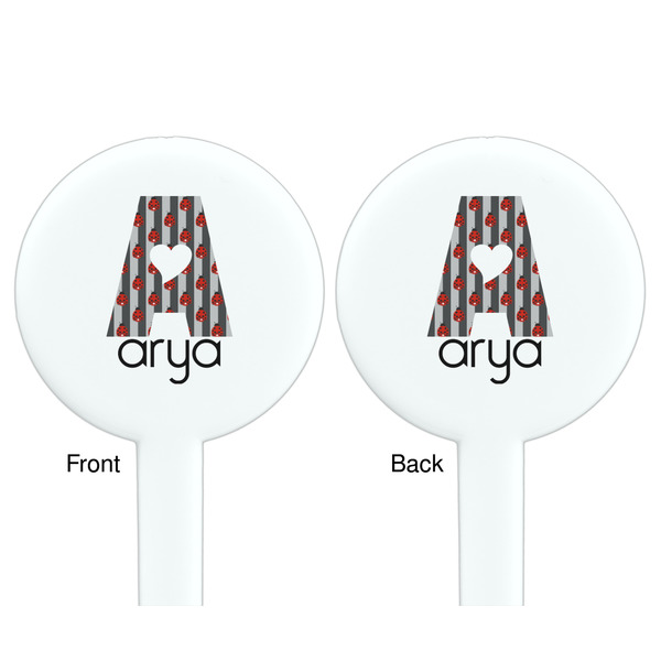 Ladybugs & Stripes White Plastic 7" Stir Stick - Double Sided - Round - Front & Back