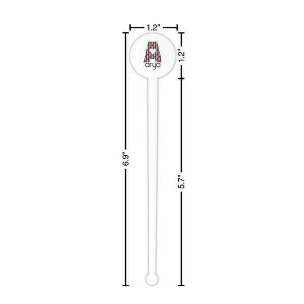 Ladybugs & Stripes White Plastic 7" Stir Stick - Round - Dimensions