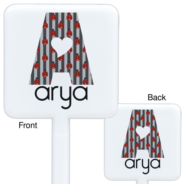 Ladybugs & Stripes White Plastic Stir Stick - Double Sided - Approval