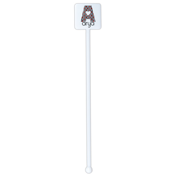 Ladybugs & Stripes White Plastic Stir Stick - Double Sided - Square - Single Stick