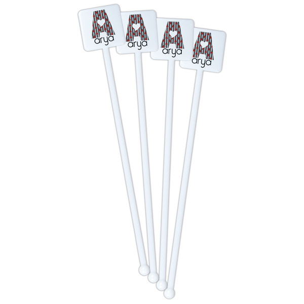 Ladybugs & Stripes White Plastic Stir Stick - Single Sided - Square - Front