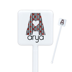 Ladybugs & Stripes Square Plastic Stir Sticks - Single Sided (Personalized)
