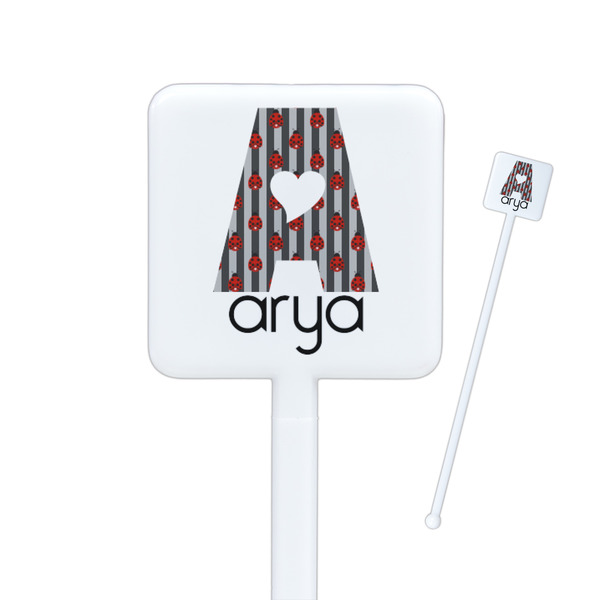 Custom Ladybugs & Stripes Square Plastic Stir Sticks (Personalized)