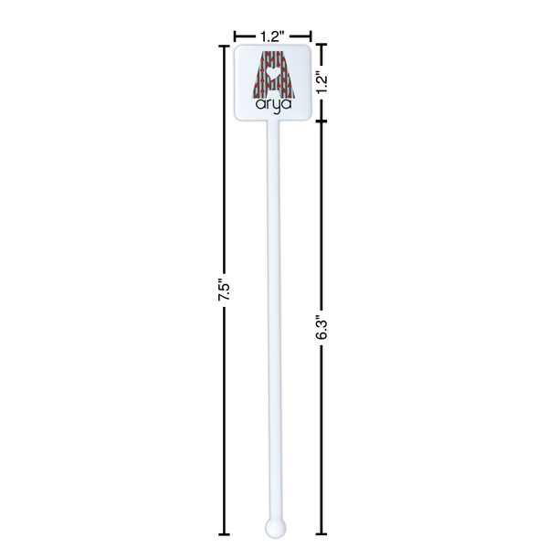 Ladybugs & Stripes White Plastic Stir Stick - Square - Dimensions