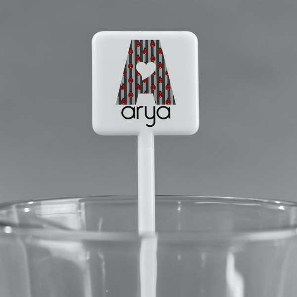 Ladybugs & Stripes White Plastic Stir Stick - Square - Main