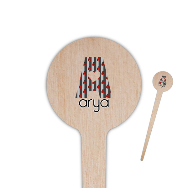 Custom Ladybugs & Stripes 4" Round Wooden Food Picks - Single Sided (Personalized)