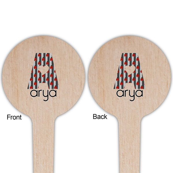 Ladybugs & Stripes Wooden 4" Food Pick - Round - Double Sided - Front & Back