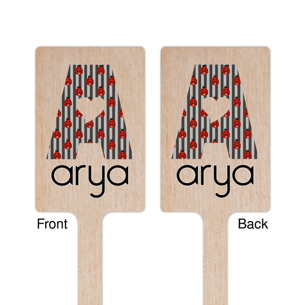 Ladybugs & Stripes Wooden 6.25" Stir Stick - Rectangular - Double Sided - Front & Back