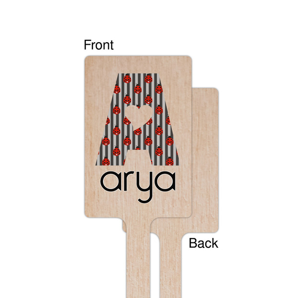 Ladybugs & Stripes Wooden 6.25" Stir Stick - Rectangular - Single - Front & Back