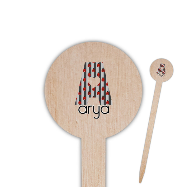 Custom Ladybugs & Stripes 6" Round Wooden Food Picks - Double Sided (Personalized)