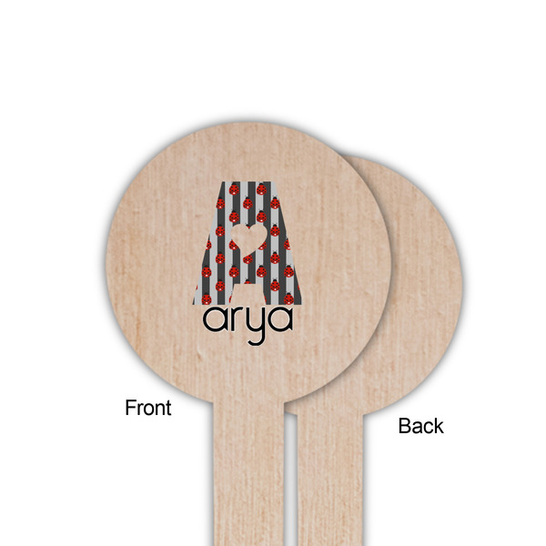 Ladybugs & Stripes Wooden 6" Food Pick - Round - Single Sided - Front & Back