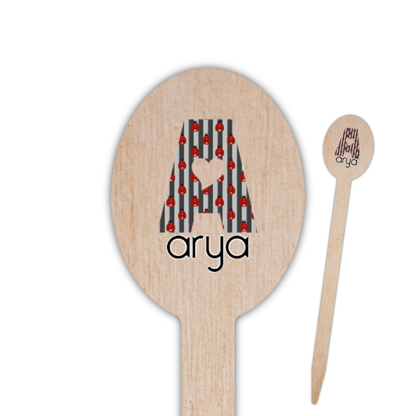 Custom Ladybugs & Stripes Oval Wooden Food Picks (Personalized)