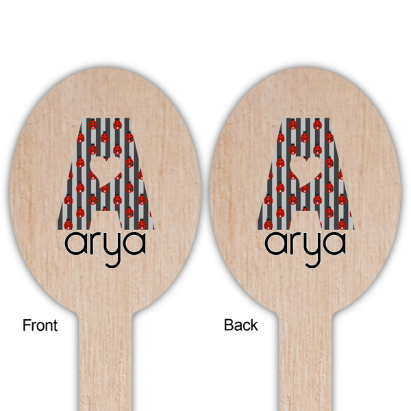 Ladybugs & Stripes Wooden Food Pick - Oval - Double Sided - Front & Back