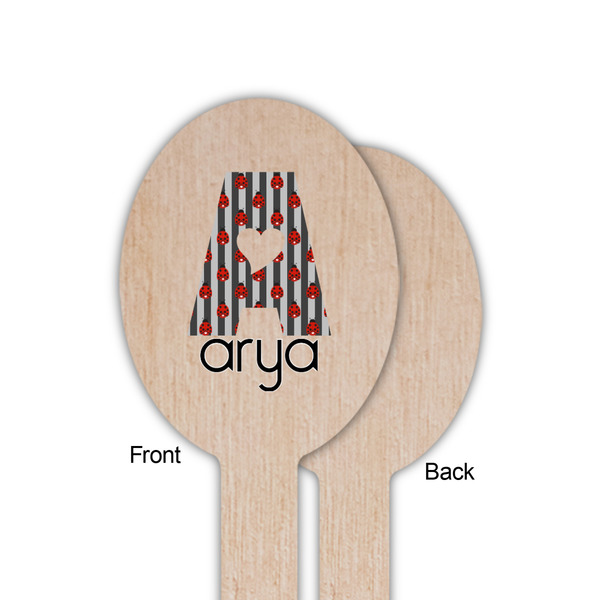 Ladybugs & Stripes Wooden Food Pick - Oval - Single Sided - Front & Back