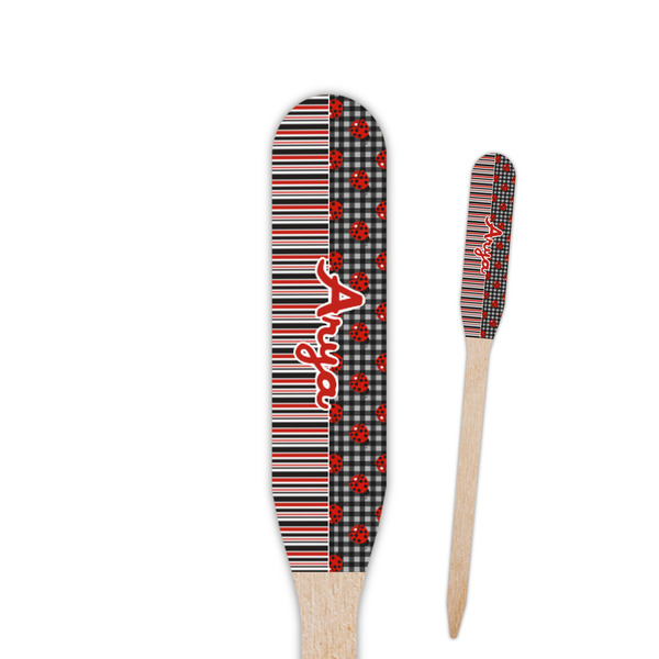 Custom Ladybugs & Stripes Paddle Wooden Food Picks - Double Sided (Personalized)