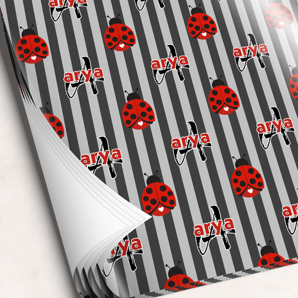Custom Ladybugs & Stripes Wrapping Paper Sheets - Single-Sided - 20" x 28" (Personalized)